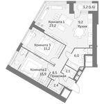 Планировка 3-комнатной квартиры, 84,1 м2
