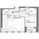 Планировка 2-комнатной квартиры, 63,8 м2