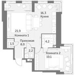 Планировка 2-комнатной квартиры, 73,2 м2
