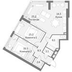 Планировка 3-комнатной квартиры, 88,5 м2