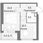 Планировка 1-комнатной квартиры, 36,5 м2