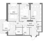 Планировка 3-комнатной квартиры, 101,6 м2