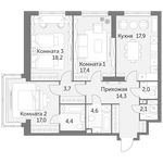 Планировка 3-комнатной квартиры, 101,6 м2