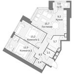 Планировка 3-комнатной квартиры, 76,2 м2
