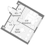 Планировка 1-комнатной квартиры, 45,2 м2