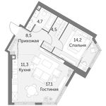 Планировка 2-комнатной квартиры, 60,3 м2