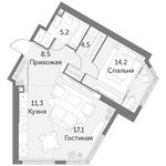 Планировка 2-комнатной квартиры, 60,8 м2