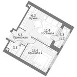 Планировка 1-комнатной квартиры, 43,4 м2