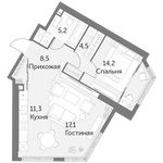Планировка 2-комнатной квартиры, 60,8 м2