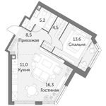Планировка 2-комнатной квартиры, 59,1 м2