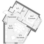 Планировка 2-комнатной квартиры, 60,7 м2