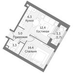 Планировка 1-комнатной квартиры, 43,1 м2