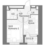 Планировка 1-комнатной квартиры, 37,3 м2