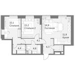 Планировка 3-комнатной квартиры, 78,7 м2