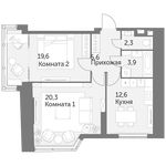 Планировка 2-комнатной квартиры, 64,3 м2