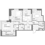 Планировка 3-комнатной квартиры, 88,8 м2
