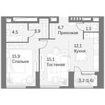 Планировка 2-комнатной квартиры, 61,4 м2