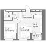 Планировка 2-комнатной квартиры, 58,3 м2