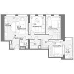 Планировка 4-комнатной квартиры, 88,9 м2