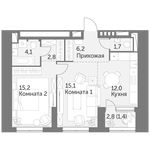 Планировка 2-комнатной квартиры, 58,5 м2