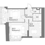 Планировка 2-комнатной квартиры, 63,9 м2