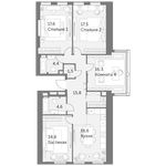 Планировка 4-комнатной квартиры, 109,1 м2