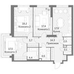 Планировка 3-комнатной квартиры, 101,6 м2