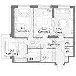 Планировка 3-комнатной квартиры, 99,4 м2