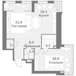 Планировка 2-комнатной квартиры, 73 м2