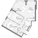 Планировка 3-комнатной квартиры, 88,5 м2