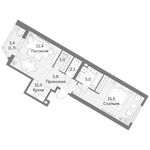 Планировка 2-комнатной квартиры, 61,6 м2
