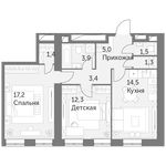 Планировка 2-комнатной квартиры, 60,5 м2