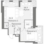 Планировка 2-комнатной квартиры, 73,2 м2