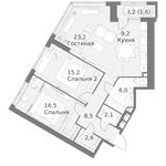 Планировка 3-комнатной квартиры, 84,9 м2