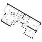 Планировка 3-комнатной квартиры, 88,4 м2
