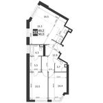 Планировка 3-комнатной квартиры, 90 м2