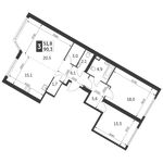 Планировка 3-комнатной квартиры, 90,3 м2