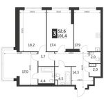 Планировка 3-комнатной квартиры, 101,4 м2