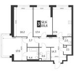 Планировка 3-комнатной квартиры, 101,6 м2
