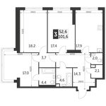 Планировка 3-комнатной квартиры, 101,6 м2