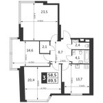 Планировка 3-комнатной квартиры, 89,5 м2