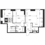 Планировка 3-комнатной квартиры, 78,7 м2