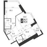 Планировка 2-комнатной квартиры, 70,9 м2