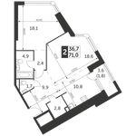 Планировка 2-комнатной квартиры, 71 м2