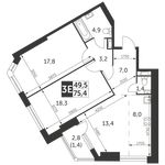 Планировка 3-комнатной квартиры, 75,4 м2