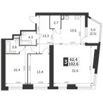 Планировка 3-комнатной квартиры, 102,6 м2