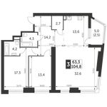 Планировка 3-комнатной квартиры, 104,8 м2