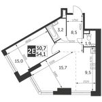 Планировка 2-комнатной квартиры, 54,1 м2