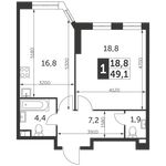 Планировка 1-комнатной квартиры, 49,1 м2
