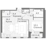 Планировка 2-комнатной квартиры, 65,3 м2
